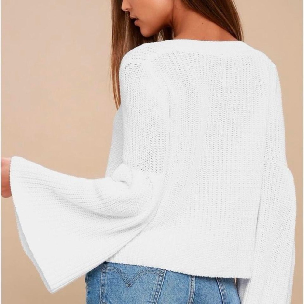 Free People White V-Neck Bell Sleeve Knit Sweater - Picture 2 of 6